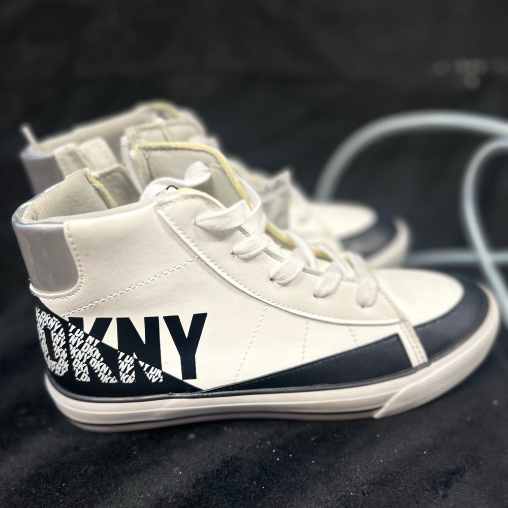 DKNY White and Black High-Top Sneakers